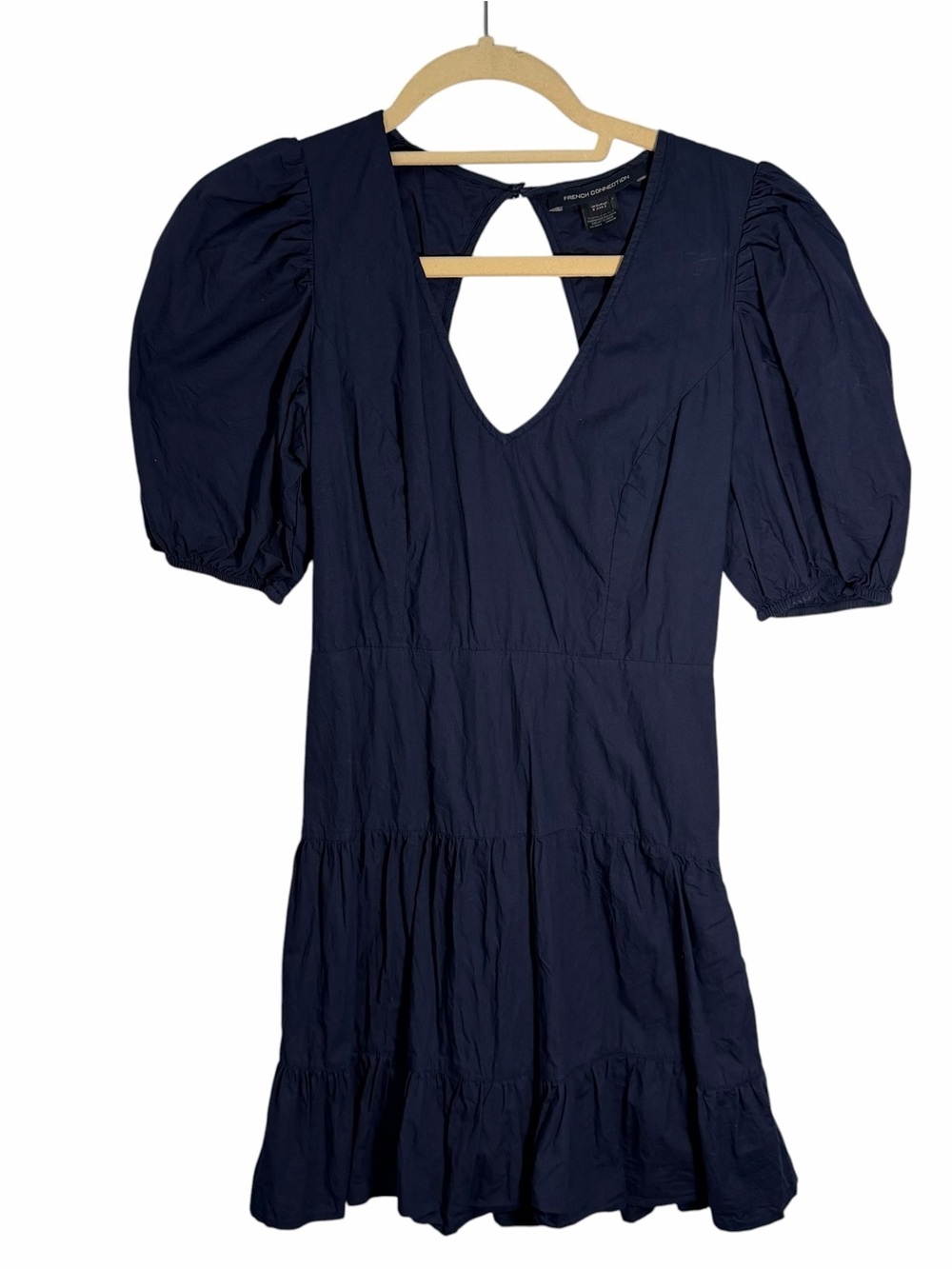 French Connection Navy Puff-Sleeve Tiered Mini Dress - Picture 1 of 5